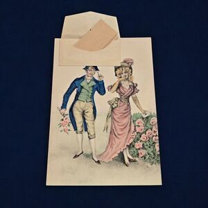 Victorian Austrian Novelty Pocket Env. Post Card Romance Love Pink Rose Garden